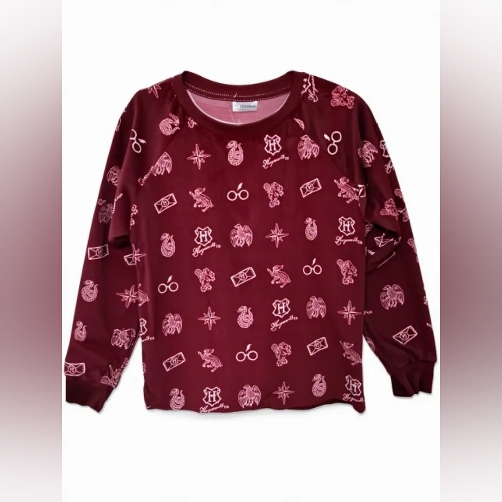 Harry Potter Burgundy Pajama Shirt – Magical Symbols Print, Soft & Cozy (L) - Picture 3 of 9